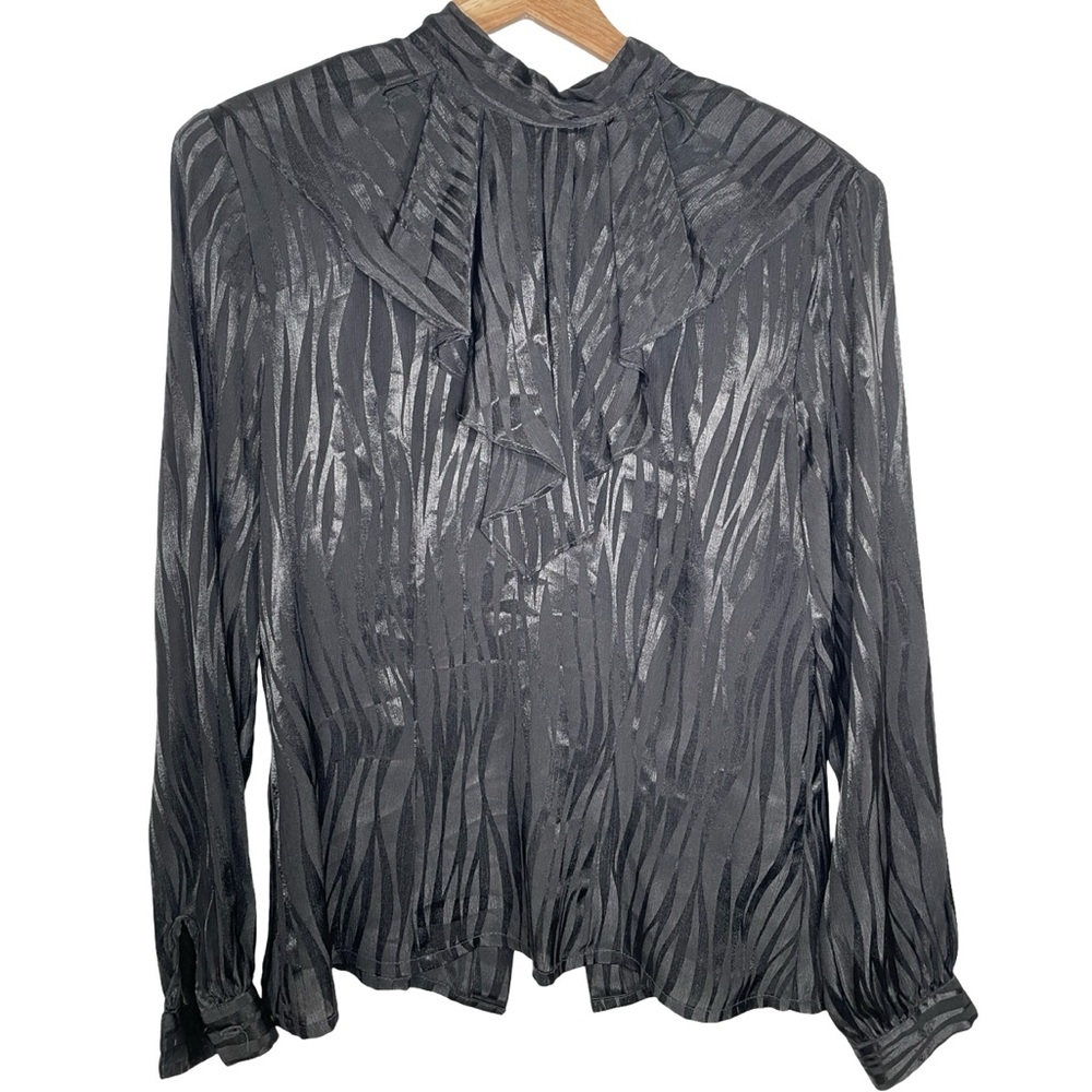 Helené St. Marie long sleeve vintage 1980’s ruffled blouse button back s12 098